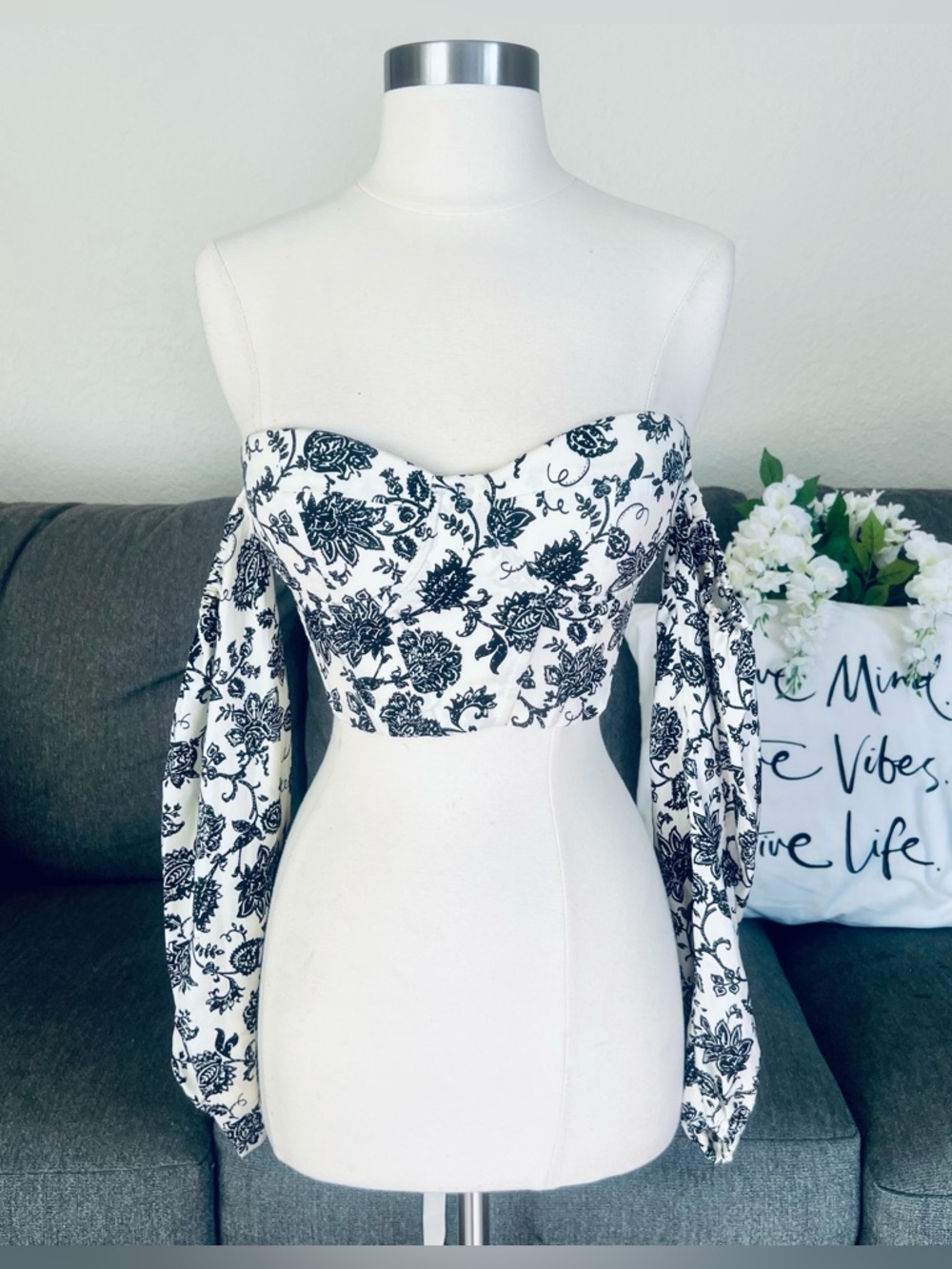 Off-Shoulder Floral Print Corset Top